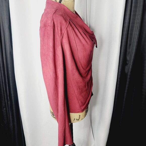 Blank NYC Drape Front Faux Suede Jacket in Red Vegan - Picture 7 of 15